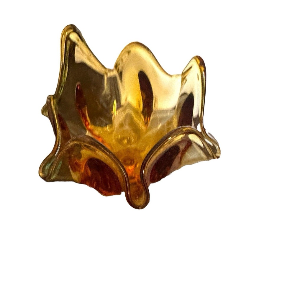 Viking Amber Art Glass Handkerchief Vase Six Petal Pedestal Mid Century 7.75" T - Picture 9 of 12